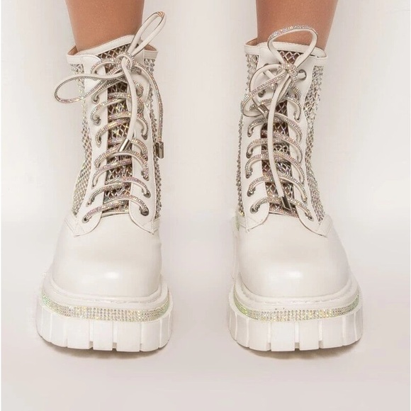 Kasper Rhinestone Combat Boots - Picture 3 of 7